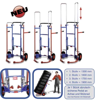 Reifenkarre mit Sttzrdern und Teleskopauszug